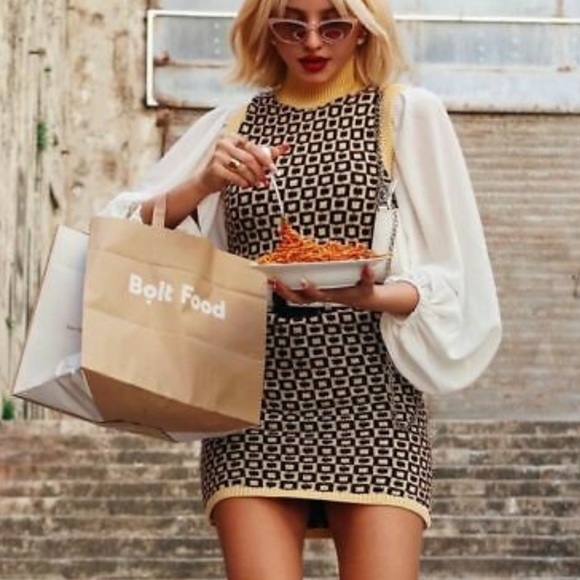 NWT Zara Geometrical Jacquard Knit Turtleneck 1960s Tank Mini Dress. Size small - Picture 5 of 7